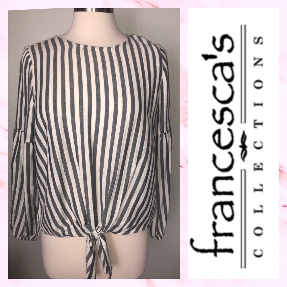 🆕🌸Francescas Blue Rain Stripe Tie Front Top
